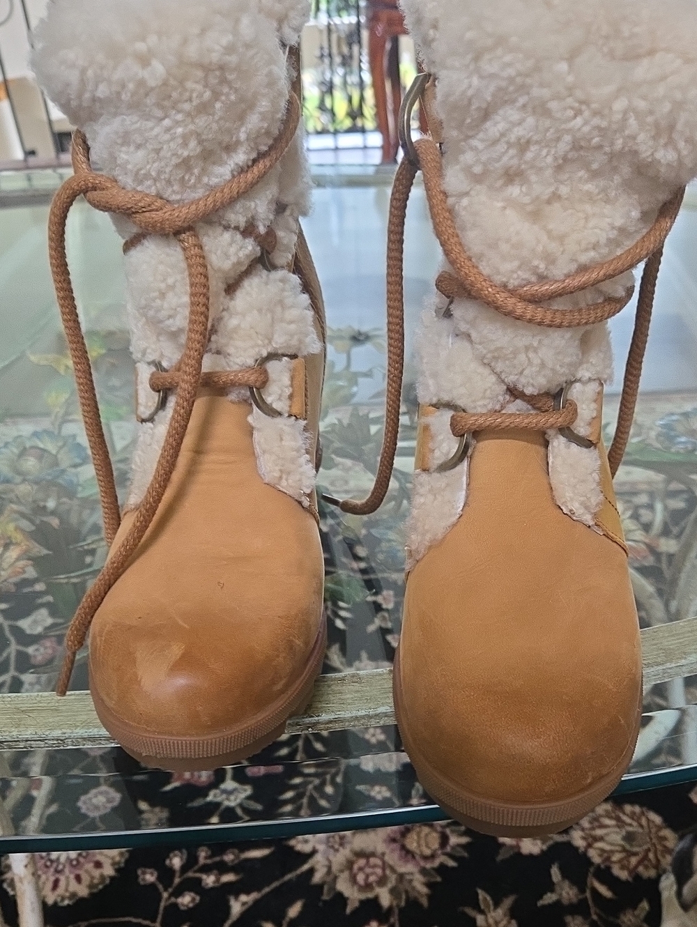 Sorel Tan Shearling Lace-Up Winter Boots